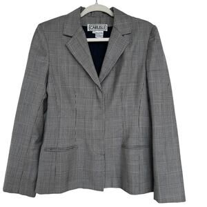 CARLISLE Women's Black and White Plaid Wool Blazer, Size 6, Pre-Loved